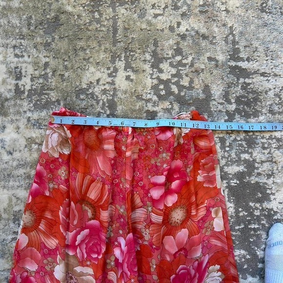 VTG Josie‎ Natori Silk semi sheer Floral Wide leg flowy Tie waist pants - Picture 6 of 8